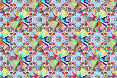 Elle çizilmiş kusursuz çiçek deseni mavi ve yeşil renklerde..