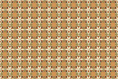 Turuncu, kahverengi ve bej renkli minik çiçeklerin güzel arkaplanı. Elle çizilmiş çiçekli pürüzsüz desen.