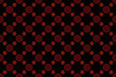 Raster illüstrasyonu. El yapımı etnik doku, hayal gücünün uçuşu. Kırmızı renklerde kusursuz soyut kabile deseni.