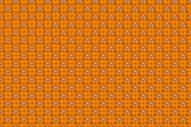 Bej, sarı ve turuncu renkli moda baskı. Klasik tarzda Primula çiçekleriyle enfes bir desen. Dekorasyon ve tasarım için güzel bir desen. Primula çiçekleriyle suluboya kusursuz desen.