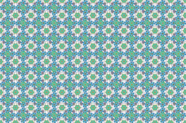 Tasarımın için elementler. Mavi, yeşil ve gri renklerde el çizimi arka plan. Kumaş ya da kağıda yazdırmak için eklenmemiş çiçek süsleme deseni.