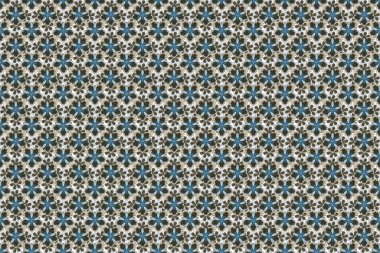 Dekoratif raster yeşili, mavi ve gri elementler. Dekorasyon, baskı, kumaş veya tekstil için klasik dikişsiz desen.