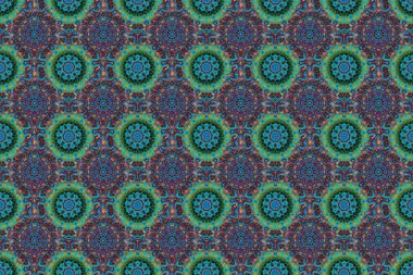 Mavi, kırmızı ve yeşil renklerde süslü konuşmalar. Raster dikişsiz damaske deseni, klasik duvar kağıdı, arkaplan.