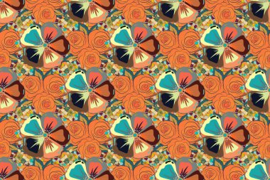 Raster Kozmos pembe, bej ve turuncu renklerle kusursuz desen.