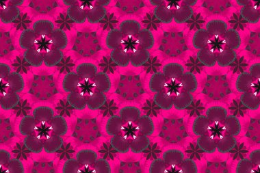 Damask zarif duvar kağıdı. Raster kusursuz desen. Mor, mor ve pembe renklerde klasik tasarım..