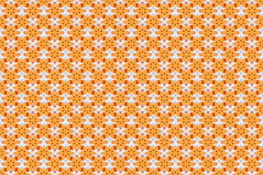 Yıldızlar turuncu, sarı ve siyah renklerle kusursuz desenli. Tatil sembolü. Duvar kağıdı, Noel süsü, konfeti, tekstil, ambalaj için soyut raster parlak tasarımı.