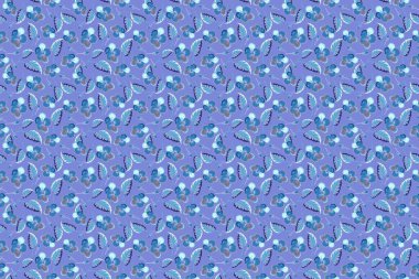 Tropikal bitkiler ve mavi ve mor amber çiçekleri ile yaz Hawaii 'de pürüzsüz desen. Kusursuz Raster illüstrasyonu.