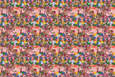 Raster illüstrasyonu. Pembe arka planda çiçeklerle süslenmiş kusursuz çiçek deseni..