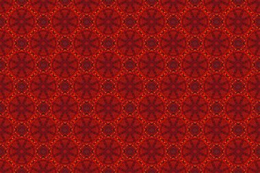 El yapımı etnik doku, hayal gücünün uçuşu. Kırmızı, siyah ve sarı renklerde kusursuz soyut kabile deseni. Raster illüstrasyonu.