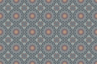 Gri, bej ve turuncu kar taneleriyle soyut Noel çizimi. Raster Noel parti tasarım şablonu.