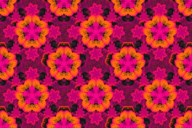 Çiçekler mor, kırmızı ve turuncu renklerde pürüzsüz desenli. Sevimli Raster çiçek arkaplanı.