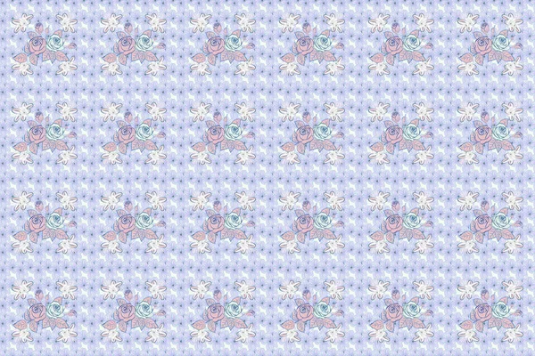Nahtloses Muster Stilisierter Weißer Grauer Und Blauer Rosen — Stockfoto