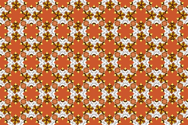 印第安人的民间传说 栅格抽象无缝拼接背景与黄色 橙色和红色装饰 几何摩洛哥无缝图案 花哨的星星 雪花和网格 — 图库照片