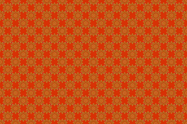 Seamless Pattern Yellow Red Orange Elements Curls Ornaments Raster Oriental — Stock Photo, Image