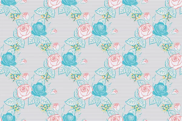 Бесшовный Цветочный Узор Серых Синих Розовых Цветах Разноцветными Цветами Роз — стоковое фото