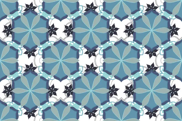 Nahtloses Muster Mit Niedlichen Blumen Blauen Farben Raster Illustration — Stockfoto