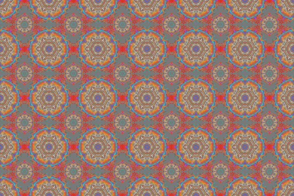 Oriental ornament for textile print, printing or fabric. Seamless pattern in pink, beige and gray colors. Islamic raster design.
