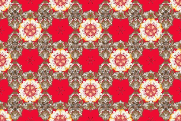 Raster Illustration Ethnische Florale Nahtlose Muster Grauen Roten Und Braunen — Stockfoto