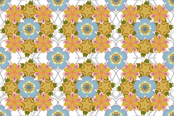 Raster Illustration Seamless Floral Pattern Blue Gray Yellow Colors Motley — Stock Photo, Image