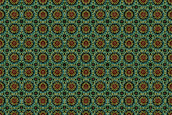Vintage ornamental background with victorian pattern in green colors. Seamless damask pattern. Raster illustration.