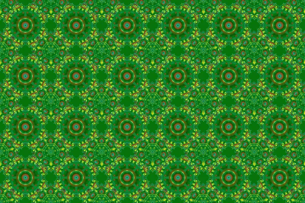Растровый Бесшовный Рисунок Бесшовный Дамасский Узор Желтые Зеленые Классические Обои — стоковое фото