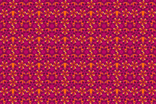 Soft watercolor flower print - seamless pattern in magenta, orange and purple colors. Raster illustration.