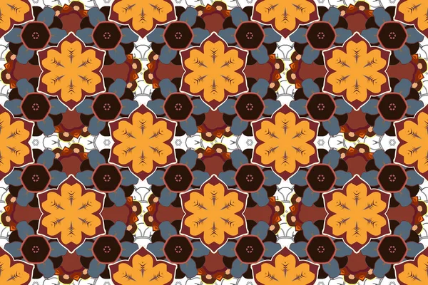 Oriental ornament for textile print, printing or fabric. Seamless pattern in orange, brown and gray colors. Islamic raster design.