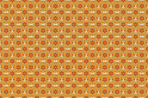 Patrón Sin Costuras Pequeñas Flores Estilizadas Colores Amarillo Beige Rojo —  Fotos de Stock