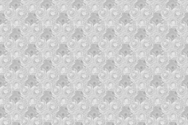 Hand Drawn Raster Seamless Pattern Gray Roses Petals Floral Background — Stock Photo, Image