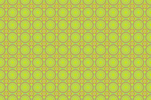 Seamless background. Vintage seamless pattern in green, orange and yellow colors. Elegant raster damask wallpaper.
