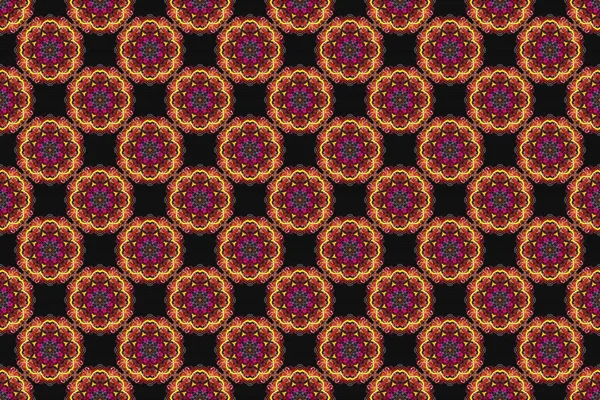 Red Yellow Brown Seamless Pattern Black Background Good Greeting Card — Stock Photo, Image