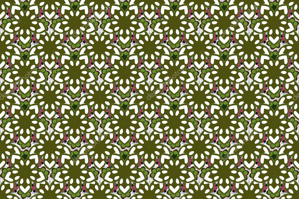 Raster flower seamless pattern in blue, beige and green colors.