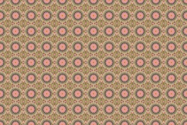 Raster illüstrasyonu. Tasarım, tekstil veya kumaş için pembe, bej ve kahverengi renklerde Raster dikişsiz çiçek deseni.