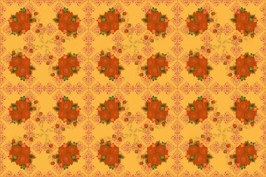 Şekillendirilmiş sarı, mavi ve mor gül çiçekleriyle soyut, pürüzsüz desen. Gül desenli raster illüstrasyonu. Gül çiçeğini tut.