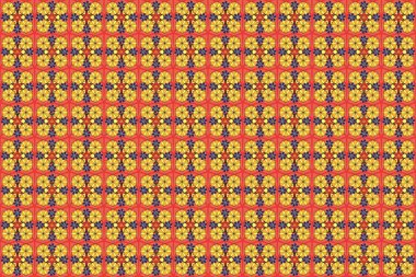 Küçük bir çiçekte hoş, pürüzsüz bir desen. Moda baskıları için zarif bir şablon. Kırmızı, turuncu ve sarı renkli küçük bir çiçek. Raster illüstrasyonu.