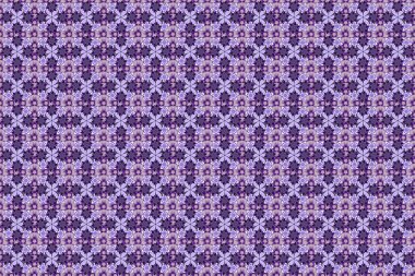 Raster illüstrasyonu. Tropik çiçek ve yaprakların mor, mor ve mavi renklerde olduğu pürüzsüz arkaplan deseni.