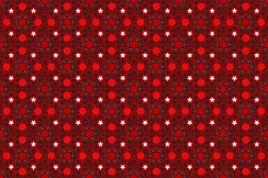 Tekstil baskısı, baskı ya da kumaş için doğu süsü. Kırmızı, mor ve siyah renklerde kusursuz desen. İslami raster tasarımı.