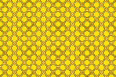 Raster illüstrasyonu. Şam, yeşil, turuncu ve sarı renklerde pürüzsüz desen.