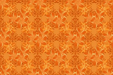 Kumaş, tekstil ve ambalaj kağıtları için dekoratif süs. Geleneksel doğulu desensiz şal deseni. Raster çizgili, pürüzsüz desenli Plumeria çiçekleri. Turuncu renkli zarif çiçek duvar kâğıdı.