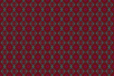 Güzel mavi, kırmızı ve yeşil el yapımı, dikişsiz raster çizimi. Çiçek ve Mandala elementleriyle kusursuz bir desen..