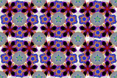 Sonbahar renkleri. Retro tekstil tasarım koleksiyonu. Gri, pembe ve mor renkli çiçek açan ipek eşarp. El çizimi çiçek unsurları olan soyut, dikişsiz raster deseni. 1950 'ler-1960' lar motifleri.