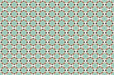 Şekil verilmiş el çizimi küçük çiçekler. Raster çiçeği minyatür deseni mor, mavi ve yeşil renklerde.