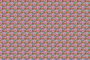 Raster çiçeklerle renklendirilmiş dallar. Pembe, yeşil ve mavi renklerde küçük, pürüzsüz desenler. Raster illüstrasyonu.