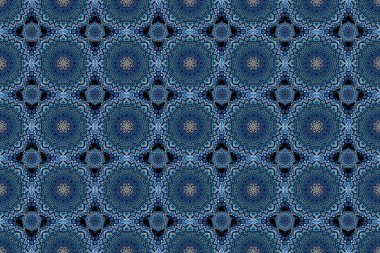 Kusursuz damaske deseni, mavi klasik duvar kağıdı. Raster kusursuz desen. Süslü kenar.