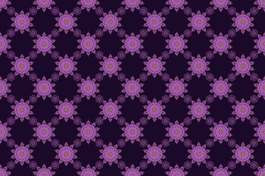 Raster oryantal stil arabesk. Mor, mor ve siyah elementlerle kusursuz desen, bukleler ve süsler.