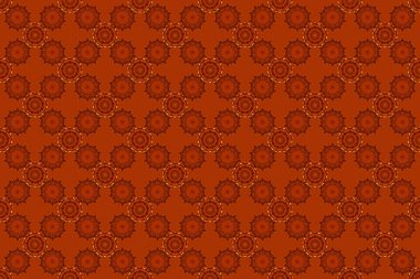 Damask, kırmızı, sarı ve turuncu renklerde çiçeksiz arkaplan deseni. Raster illüstrasyonu.