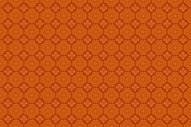 Soyut süslemeler, barok tarzında kusursuz desenler. Geleneksel klasik kırmızı, kahverengi ve turuncu desenler. Raster illüstrasyonu.