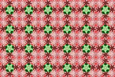 Soyut, soyut, kırmızı ve pembe renklerde, dikişsiz bir desen. Kesişen kıvrımlı zarif stilize yapraklar ve parşömenler soyut bir çiçek süsü oluşturuyorlar. Arabesk.