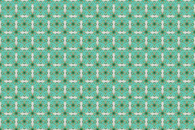 Küçük çiçeklerin içinde sevimli bir çiçek deseni var. Bej, yeşil ve sarı renkli Raster soyut çiçekleri. Ditsy pürüzsüz desen. Raster illüstrasyonu.