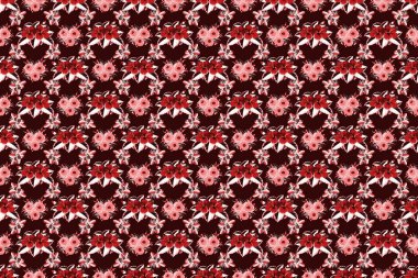 Siyah, pembe ve kırmızı renklerde suluboya efektli tropikal amber çiçeğinin pürüzsüz deseni.